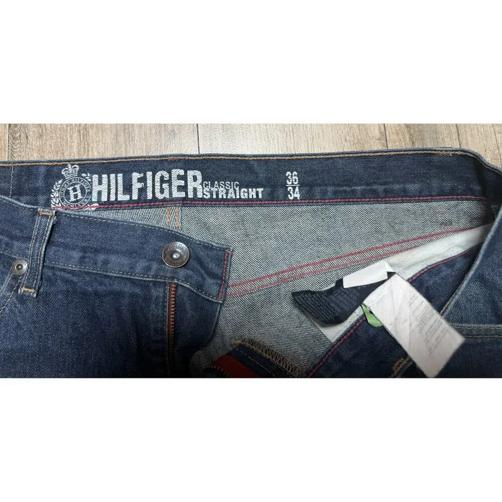 Tommy Hilfiger Classic Straight Jeans Mens 36x34 Dark Wash Denim Blue